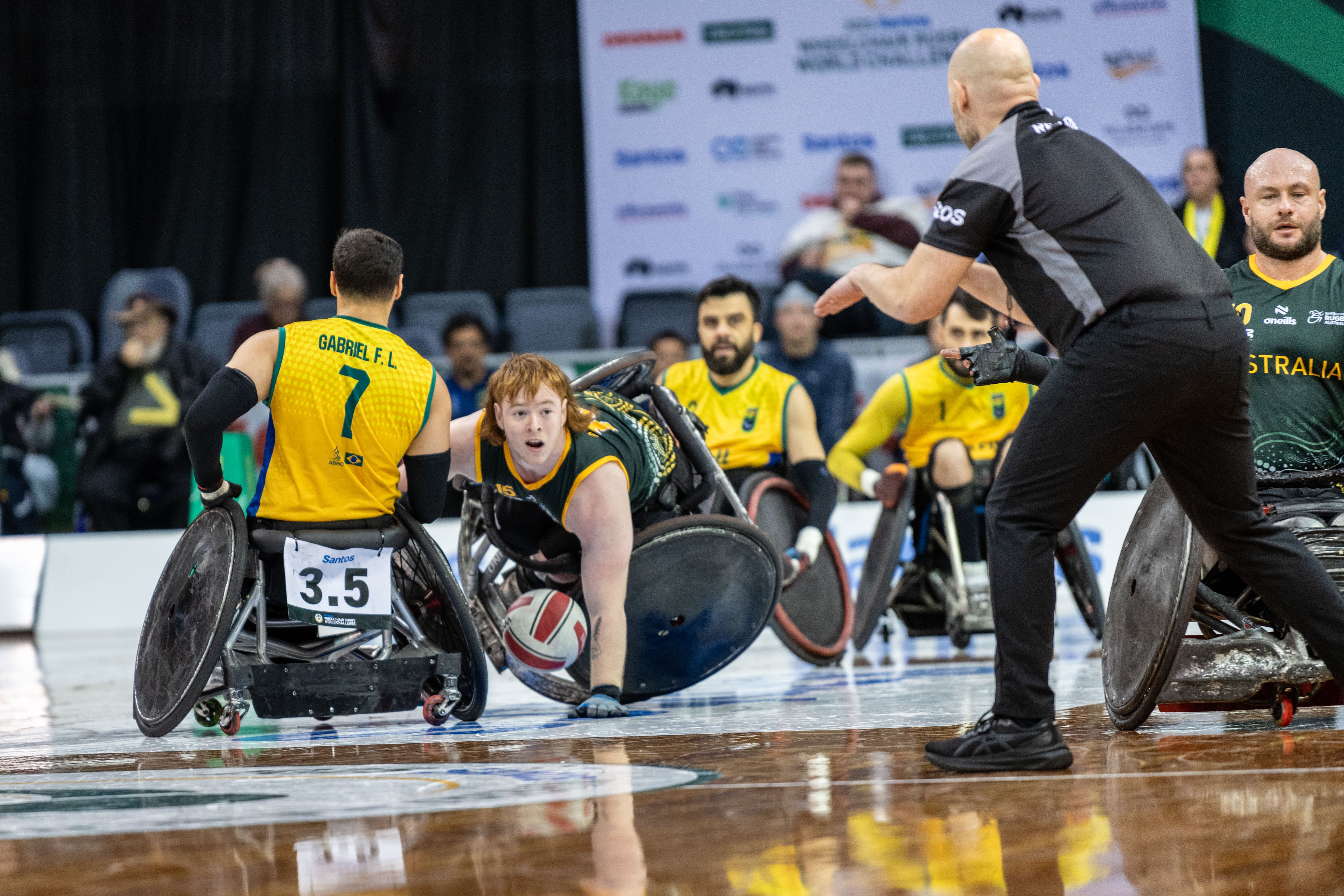 Australian Steelers athlete Brayden Foxley-Connoly balances in a match against Brazil