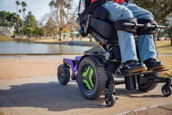Power Wheelchair base close up on the street